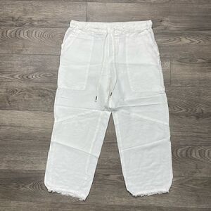 YFB Young Fabulous Broke Pants White Cotton Cropped Raw Hem Waist 30-31"